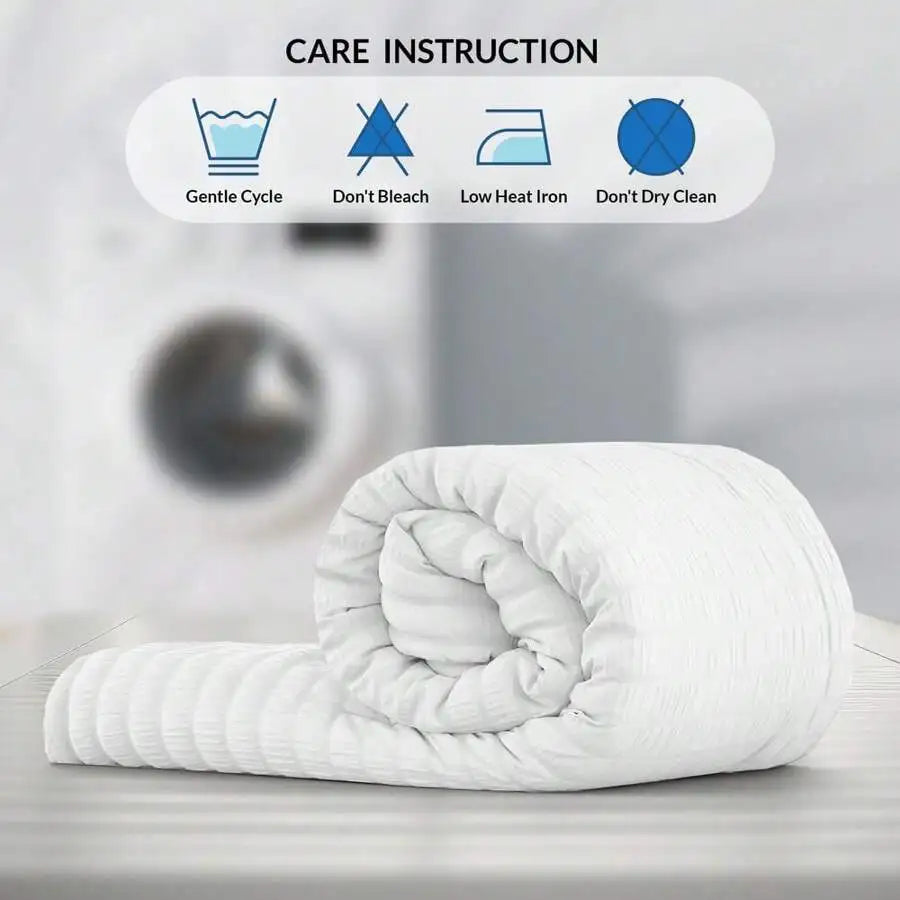 Lux Decor 8/10-Piece Down Alternative Seersucker Comforter Set, Soft Lightweight Breathable Bedding With Comforter, Sheets And Pillowcases, Comfortable All-Season Hotel Style Bed Set For Bedroom, Guest Room And Dorm